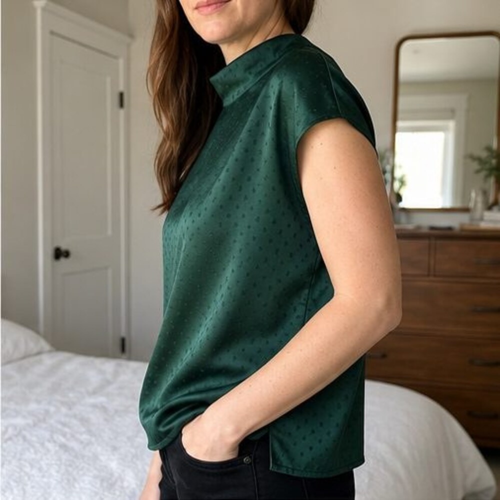 Navy Pleated Blouse - Picture 3 of 6